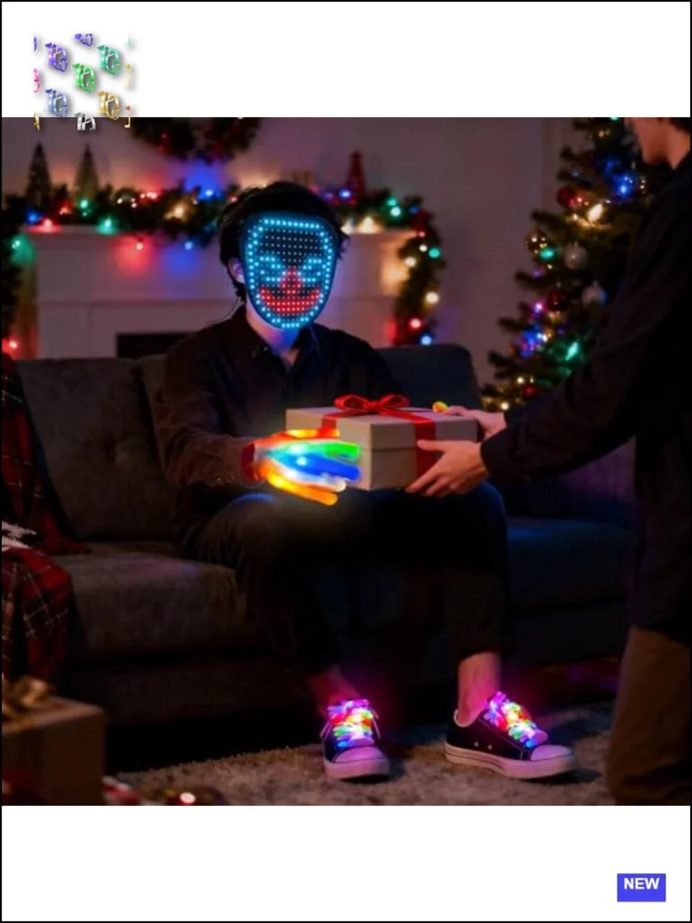 LED Light Up Halloween Mask Gloves Shoelaces Set for Kids Costume